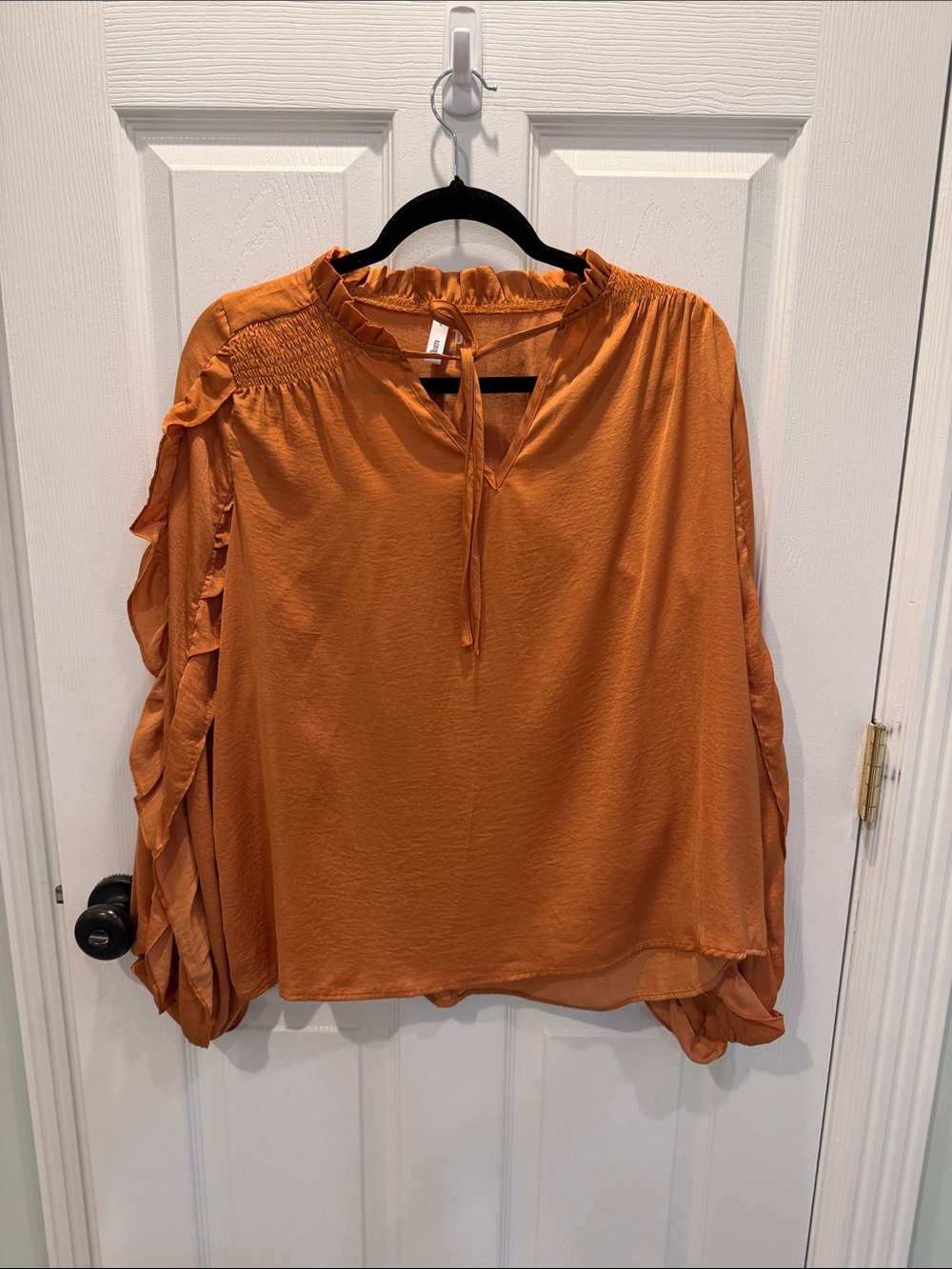 glam Rust Orange Ruffle Sleeve Blouse